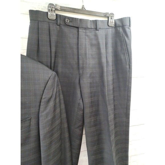 Paul Dione Wool Suit Sport Coat Blazer Dark Blue Windowpane 43R Pants 36x28.5 - Picture 4 of 11